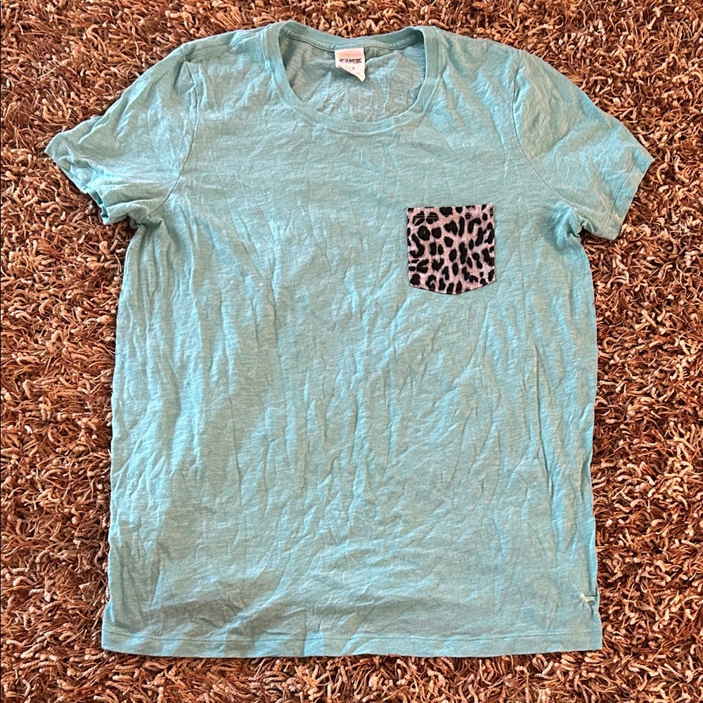 PINK Victoria's Secret Aqua Tee with Animal Print Pocket